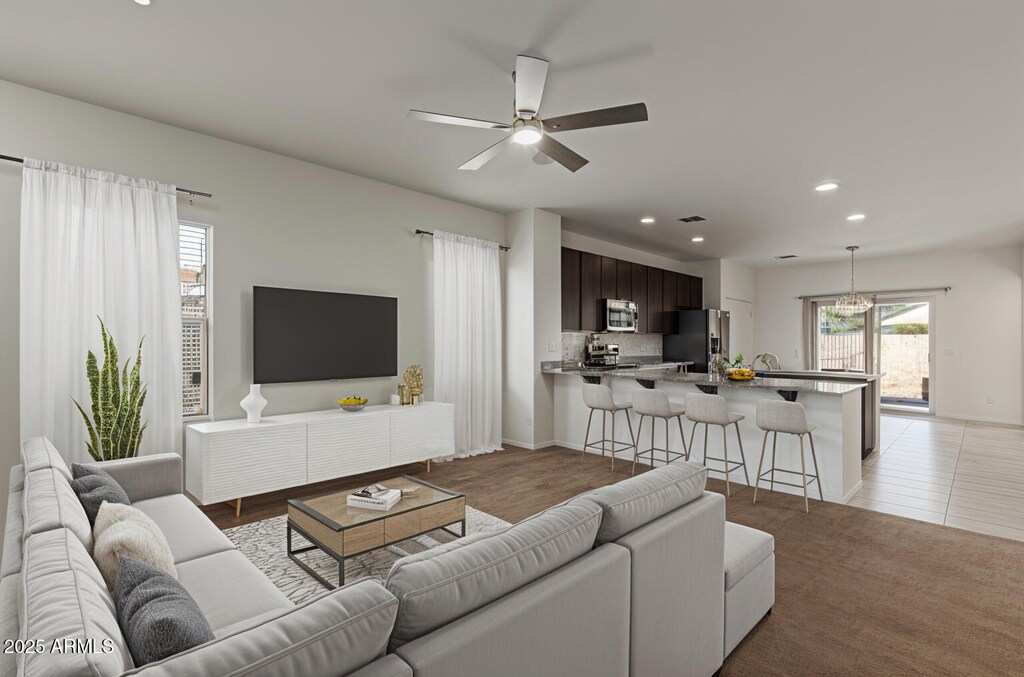 3434 W Chambers St, Phoenix, AZ 85041 - living area featuring ceiling fan, visible vents, and recessed lighting
