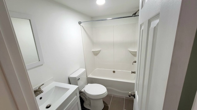 full bathroom with toilet, shower / washtub combination, and vanity