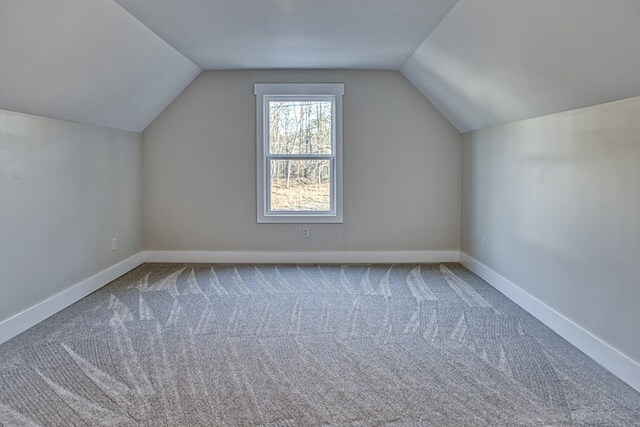 additional living space with lofted ceiling, carpet floors, and baseboards