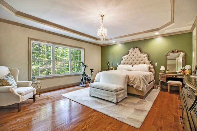 bedroom featuring a raised ceiling and light wood finished floors