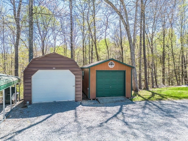 view of detached garage