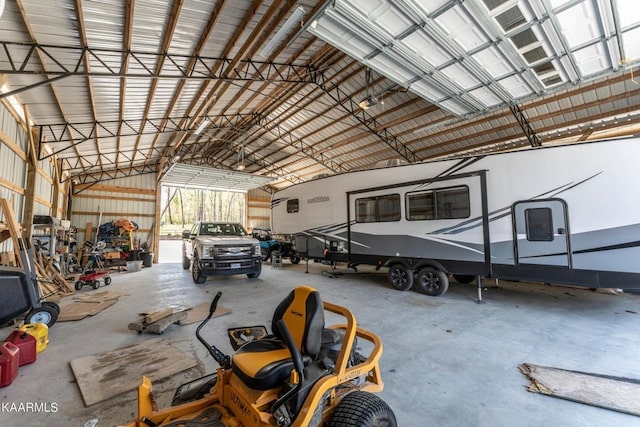 garage with metal wall