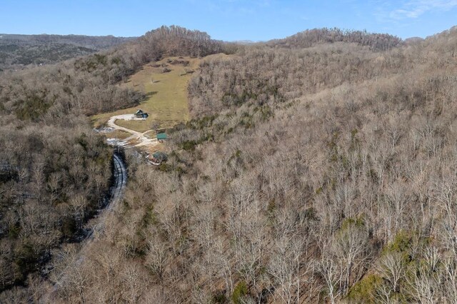 aerial view featuring a mountain view and a view of trees