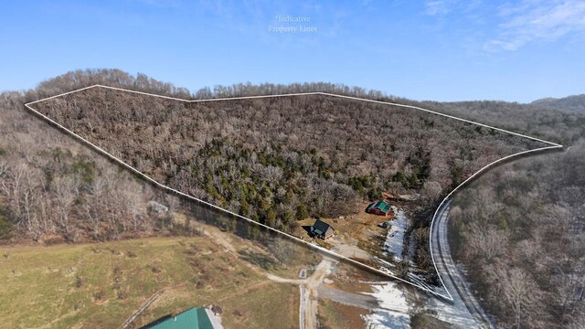 birds eye view of property with a wooded view