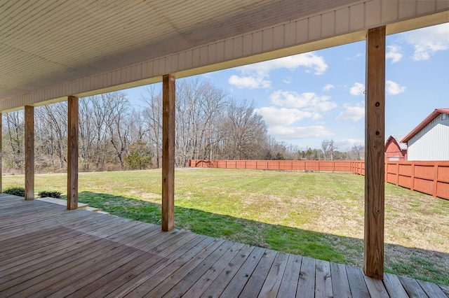 deck featuring a yard and fence