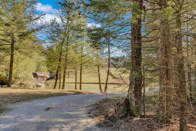 view of road featuring a water view