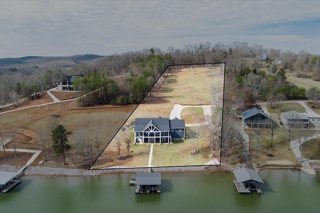 aerial view with a water view