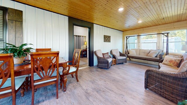 sunroom with wood ceiling