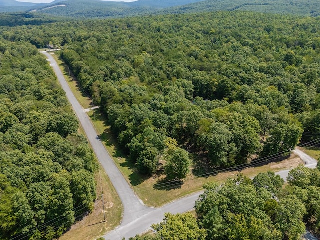 birds eye view of property with a wooded view