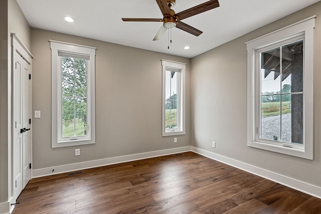 1036 Hidden River Rd, Rock Island, TN 38581 - unfurnished room featuring a ceiling fan, dark wood-style flooring, and recessed lighting