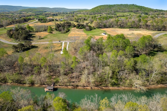 1036 Hidden River Rd, Rock Island, TN 38581 - aerial view of property and surrounding area featuring a water and mountain view and a heavily wooded area