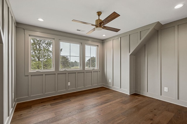 1036 Hidden River Rd, Rock Island, TN 38581 - spare room with a decorative wall, dark wood finished floors, a ceiling fan, and recessed lighting