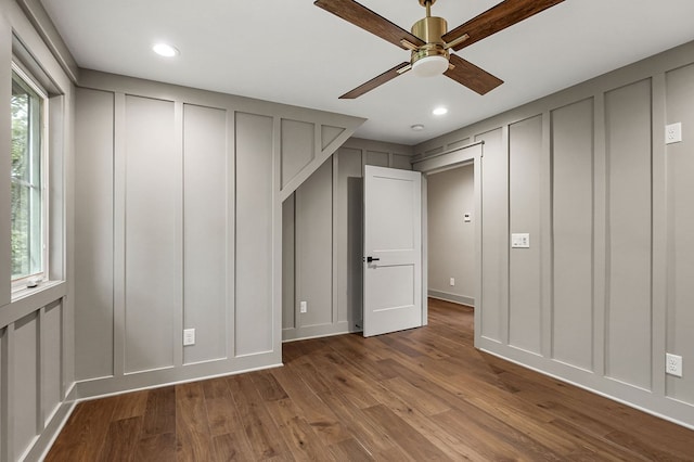 1036 Hidden River Rd, Rock Island, TN 38581 - unfurnished bedroom with a decorative wall, wood finished floors, recessed lighting, and a ceiling fan