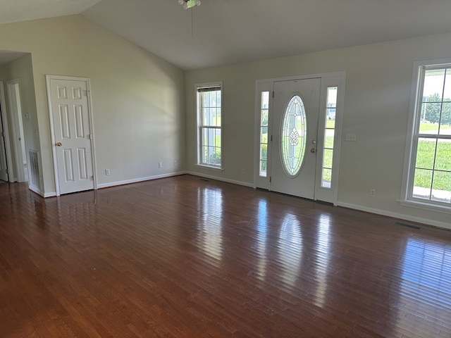 5514 Raven Xing, Baxter, TN 38544 - entryway featuring healthy amount of natural light, vaulted ceiling, and dark wood finished floors