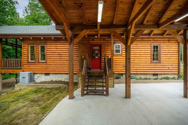 106 Raccoon Ln, Jamestown, TN 38556 - property entrance with crawl space, roof with shingles, and log exterior