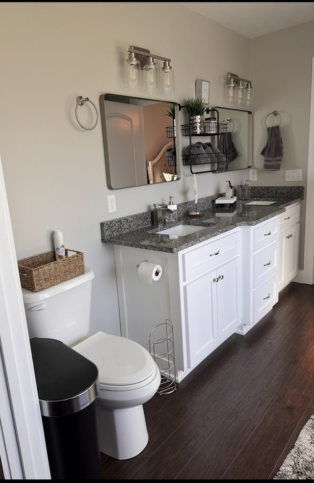 8501 Faix Rd, Byrdstown, TN 38549 - bathroom with wood finished floors, toilet, and double vanity
