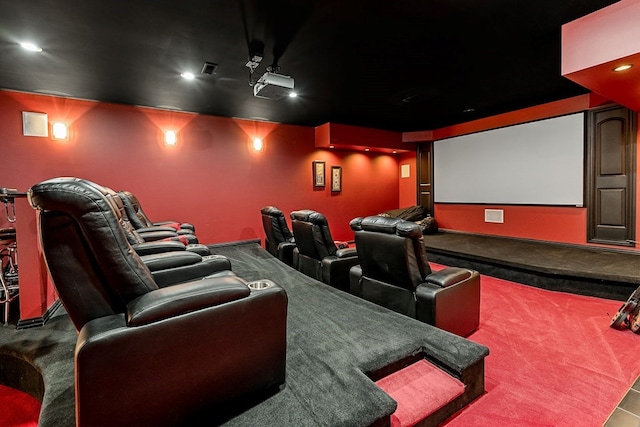 cinema featuring carpet flooring and recessed lighting