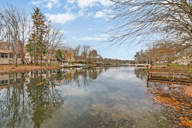 view of dock with a water view