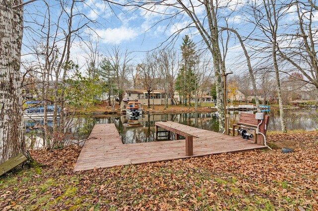 view of dock with a water view