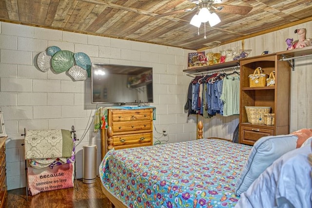 5088 Baptist Ridge Rd, Hilham, TN 38568 - bedroom featuring wooden ceiling, wood finished floors, and concrete block wall