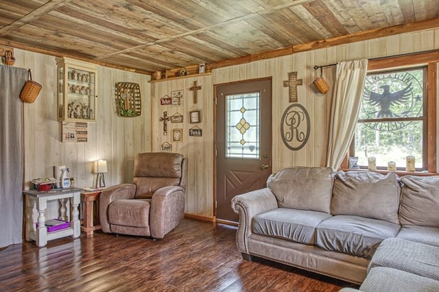 5088 Baptist Ridge Rd, Hilham, TN 38568 - living room featuring wood ceiling, wooden walls, and wood finished floors