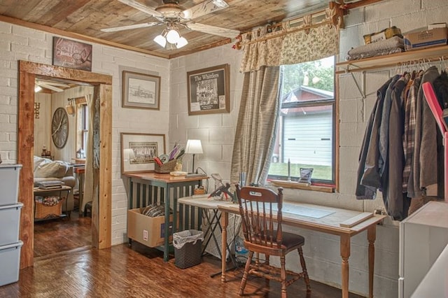 5088 Baptist Ridge Rd, Hilham, TN 38568 - office area featuring wood ceiling, wood finished floors, healthy amount of natural light, and a ceiling fan