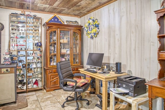 5088 Baptist Ridge Rd, Hilham, TN 38568 - office area with wood ceiling and wooden walls