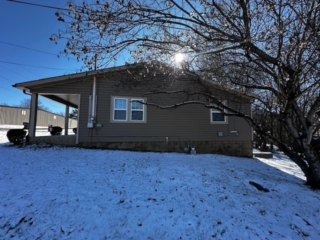 view of snow covered exterior