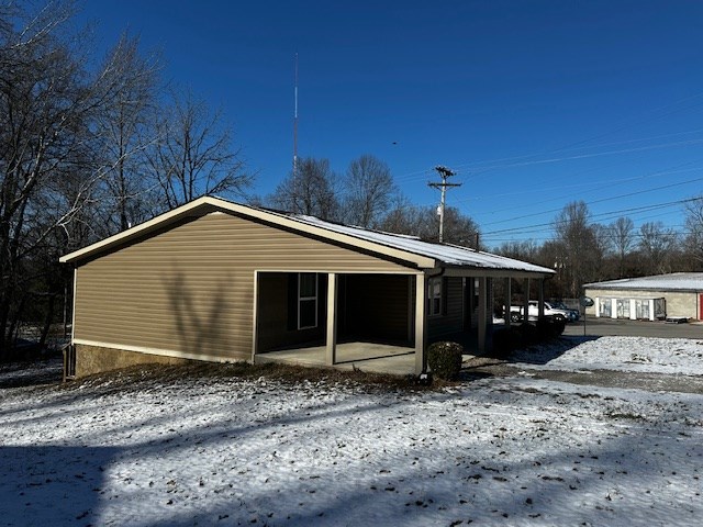 view of snow covered exterior