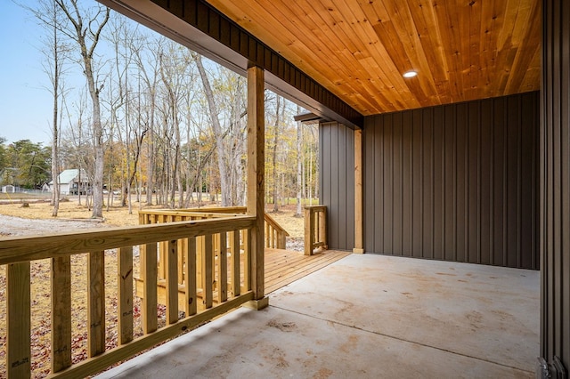 exterior space with wooden ceiling