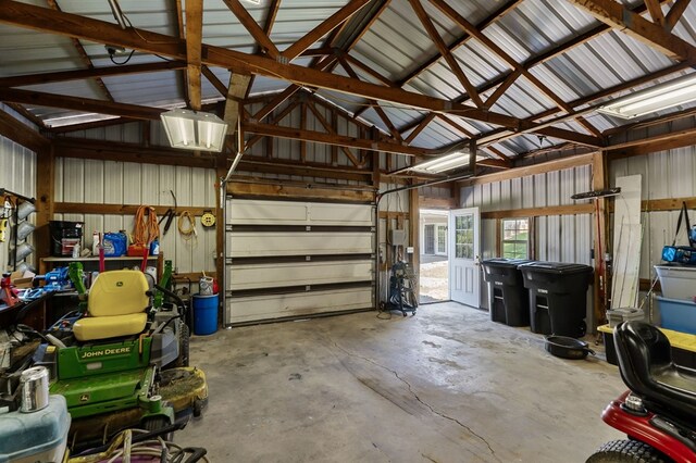 garage with metal wall