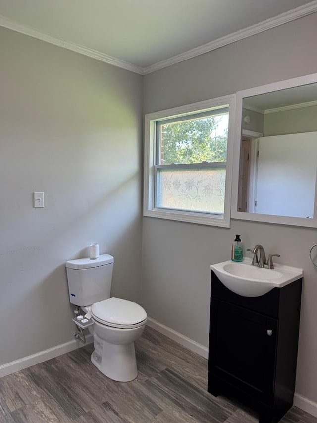 8298 Southfork Rd, Baxter, TN 38544 - half bathroom with vanity, wood finished floors, and crown molding