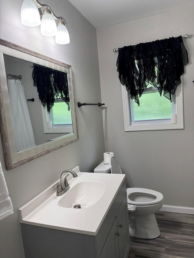 8298 Southfork Rd, Baxter, TN 38544 - bathroom with vanity, wood finished floors, plenty of natural light, and curtained shower