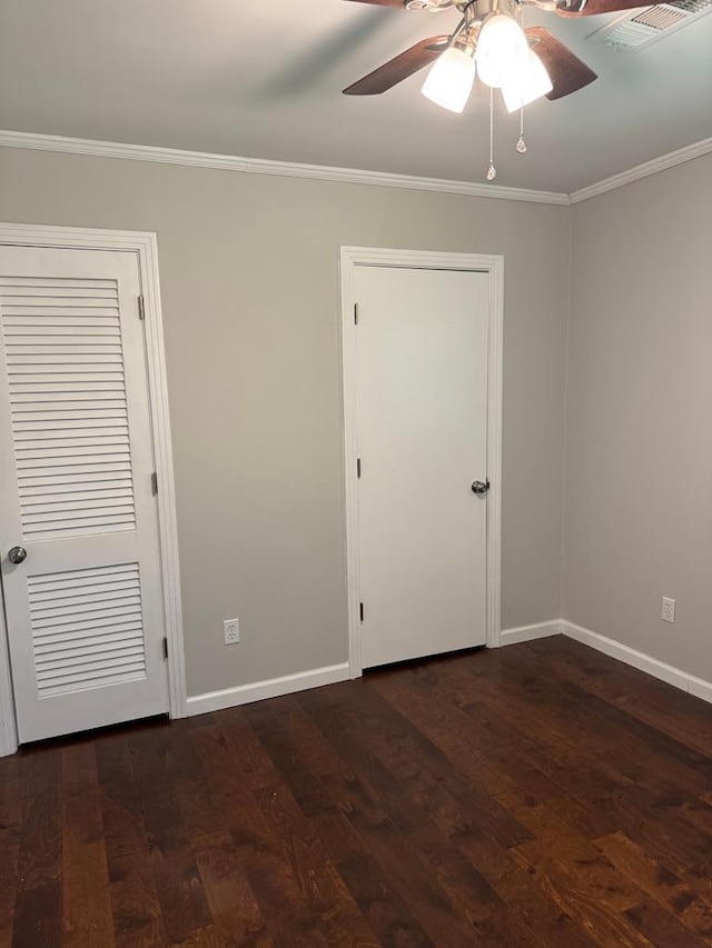 8298 Southfork Rd, Baxter, TN 38544 - unfurnished bedroom with ornamental molding, dark wood finished floors, and ceiling fan