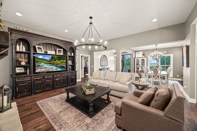 8275 Medlin Rd, Baxter, TN 38544 - living area with a chandelier, dark wood finished floors, and recessed lighting