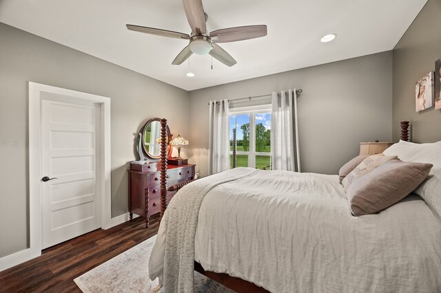 8275 Medlin Rd, Baxter, TN 38544 - bedroom featuring dark wood-style flooring, ceiling fan, and recessed lighting
