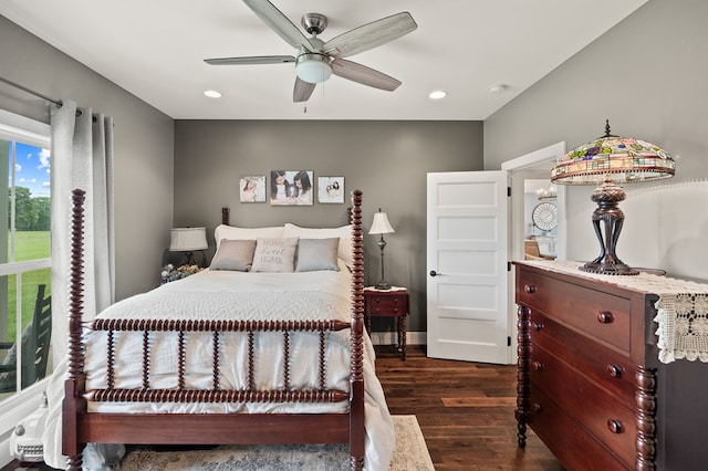 8275 Medlin Rd, Baxter, TN 38544 - bedroom with dark wood-style flooring, recessed lighting, and ceiling fan
