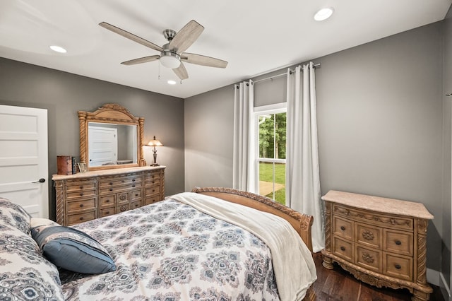 8275 Medlin Rd, Baxter, TN 38544 - bedroom with dark wood-style flooring, recessed lighting, and ceiling fan