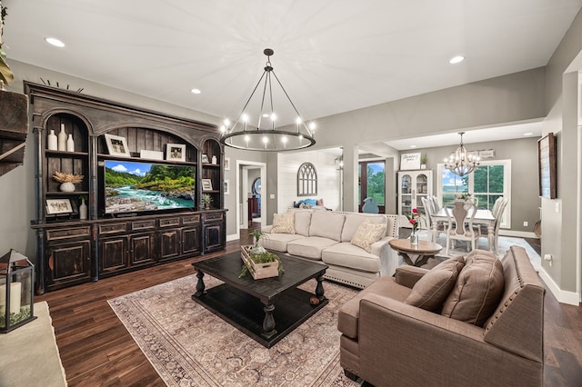 8275 Medlin Rd, Baxter, TN 38544 - living area with a chandelier, dark wood finished floors, and recessed lighting