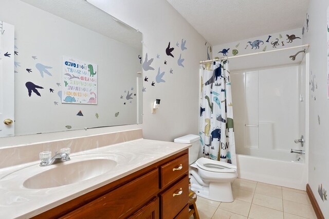 1841 SW Jones Chapel Rd, Byrdstown, TN 38549 - full bathroom with tile patterned floors, toilet, vanity, and shower / tub combo with curtain