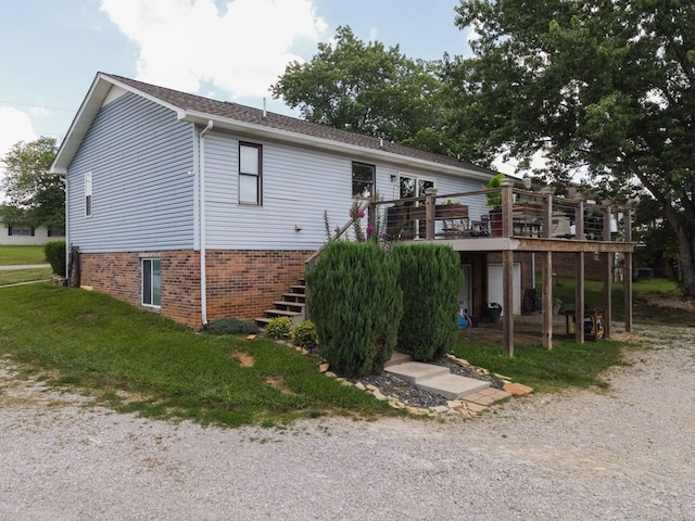 5414 Doubleview Cir, Baxter, TN 38544 - rear view of property with a wooden deck, stairway, and brick siding