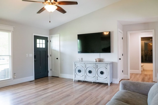 5414 Doubleview Cir, Baxter, TN 38544 - living area featuring lofted ceiling, ceiling fan, and light wood-type flooring