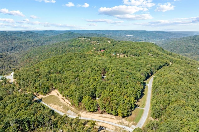 bird's eye view with a wooded view and a mountain view