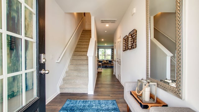 222 Dale Mires Ln, Baxter, TN 38544 - entryway with dark wood-type flooring, stairway, and recessed lighting