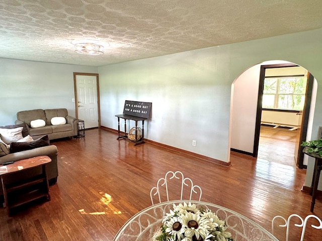 46326 US-127 S, Pikeville, TN 37367 - living room with arched walkways, hardwood / wood-style floors, and a textured ceiling