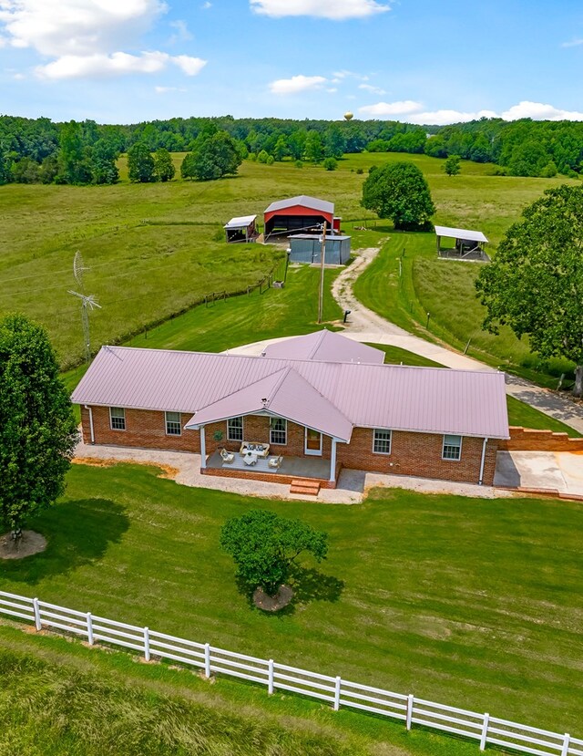 drone / aerial view with a rural view