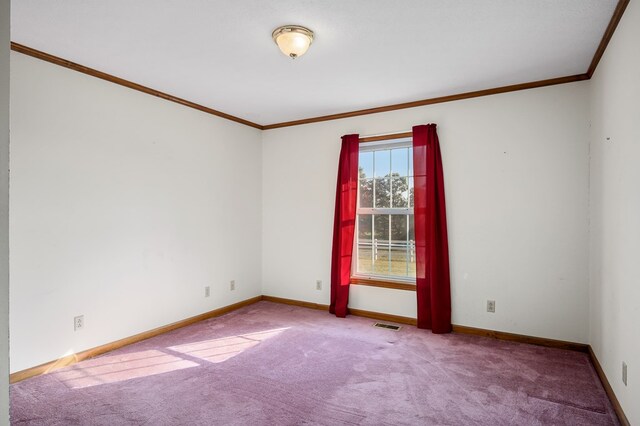 carpeted empty room with ornamental molding and baseboards