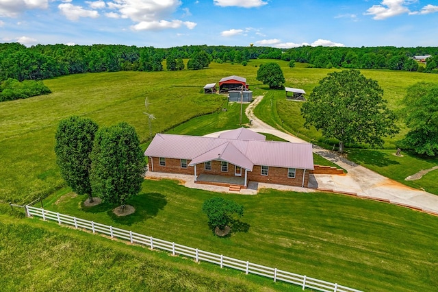 drone / aerial view featuring a rural view