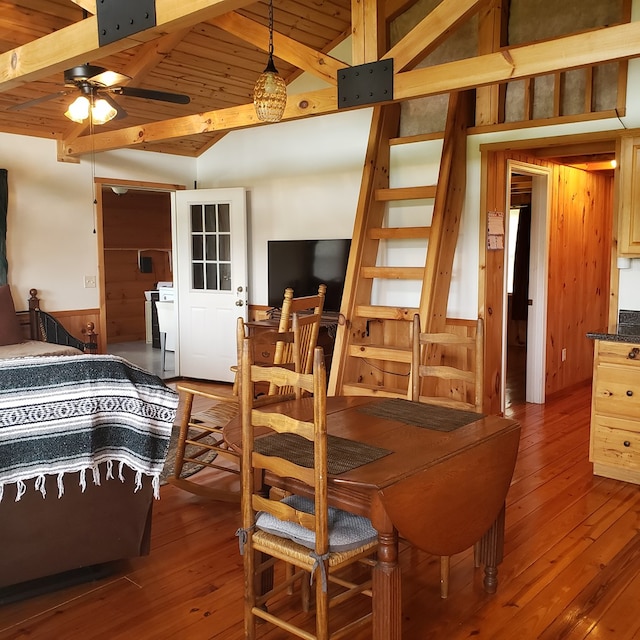 349 Treva Ln, Monterey, TN 38574 - bedroom featuring hardwood / wood-style flooring, wooden walls, and wainscoting