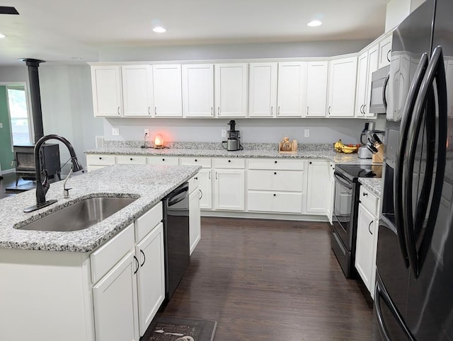3569 Dry Mill Creek Rd, Hilham, TN 38568 - kitchen featuring refrigerator with ice dispenser, black range with electric cooktop, dishwashing machine, recessed lighting, and white cabinets